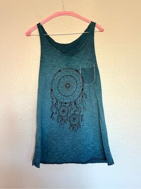 Women's 100% Cotton Made in Italy Teal Dreamcatcher Pocket Tank Top Sparkles Y2K